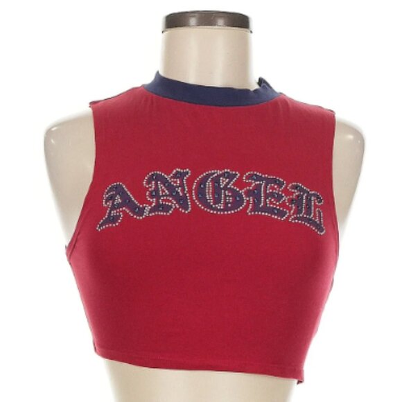 Jaded London 90's 'Angel' Slogan cropped rhinestone Tee NEW WITH TAGS - Picture 5 of 9